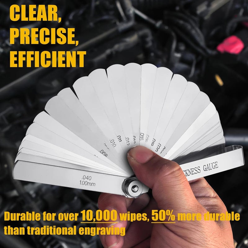 Hoiny 2pcs Feeler Gauges Set Stainless Steel, 32 Straight & 16 Angled Blades, Dual Marked SAE/Metric Wider Range Spark Plug Gap Tool, Filler Gauges Kit for Valves, Automotive, Piston, Guitar - Image 5